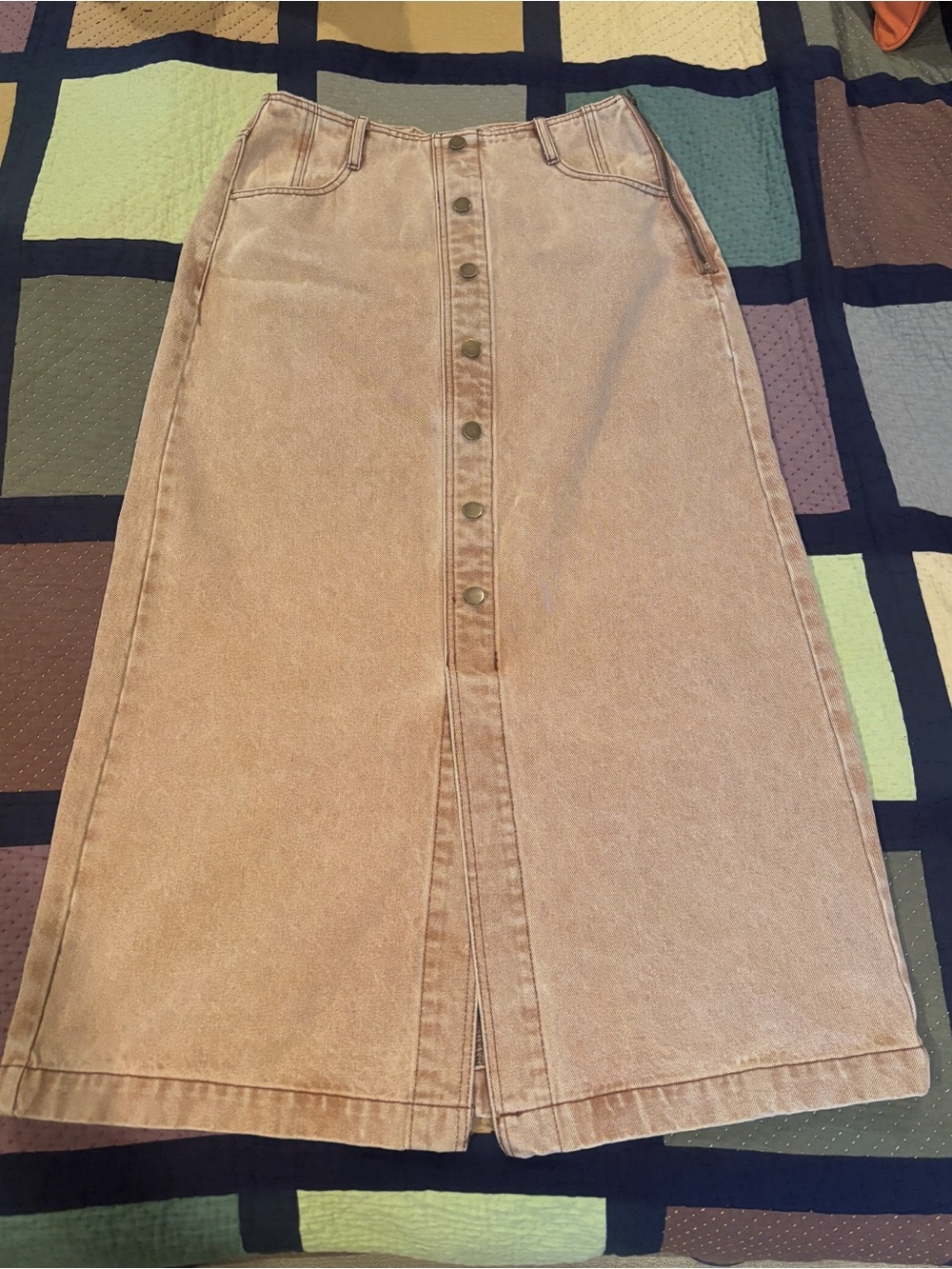 Miou Muse Midi Denim Skirt in Light Brown